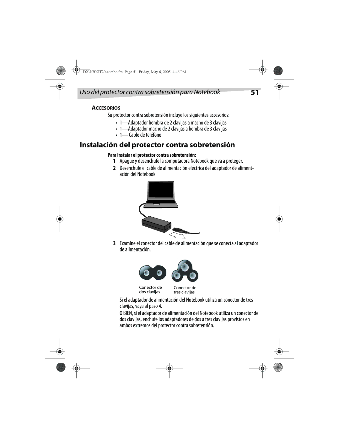 Dynex DX-NBKIT20 manual Instalación del protector contra sobretensión, Accesorios 