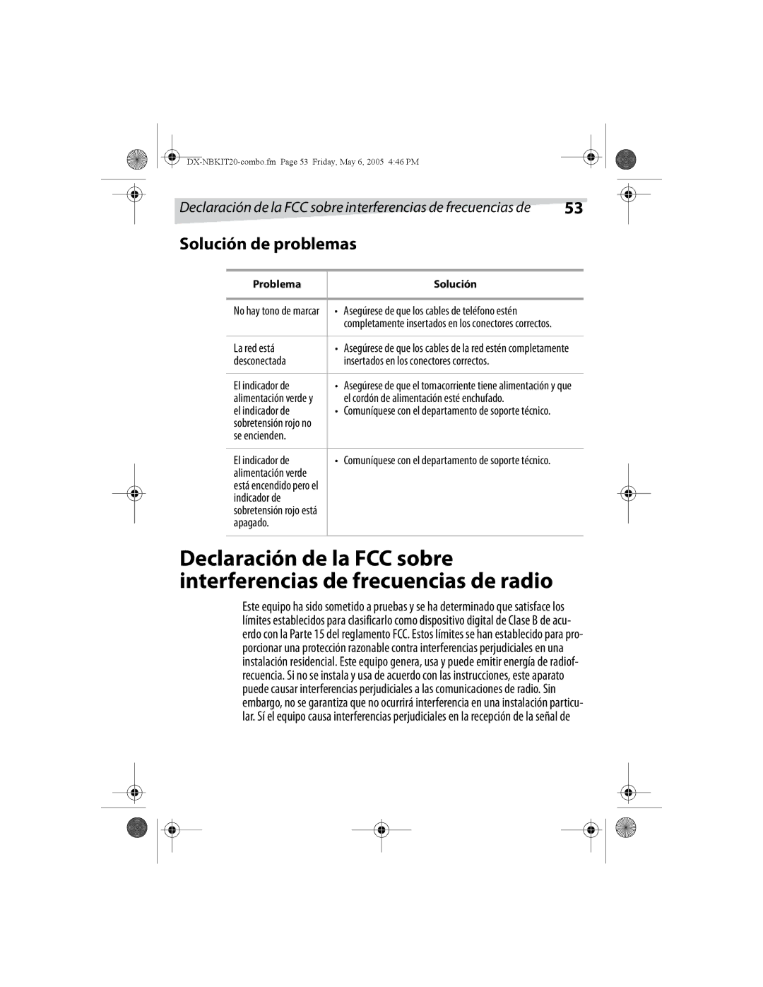 Dynex DX-NBKIT20 manual Declaración de la FCC sobre interferencias de frecuencias de 