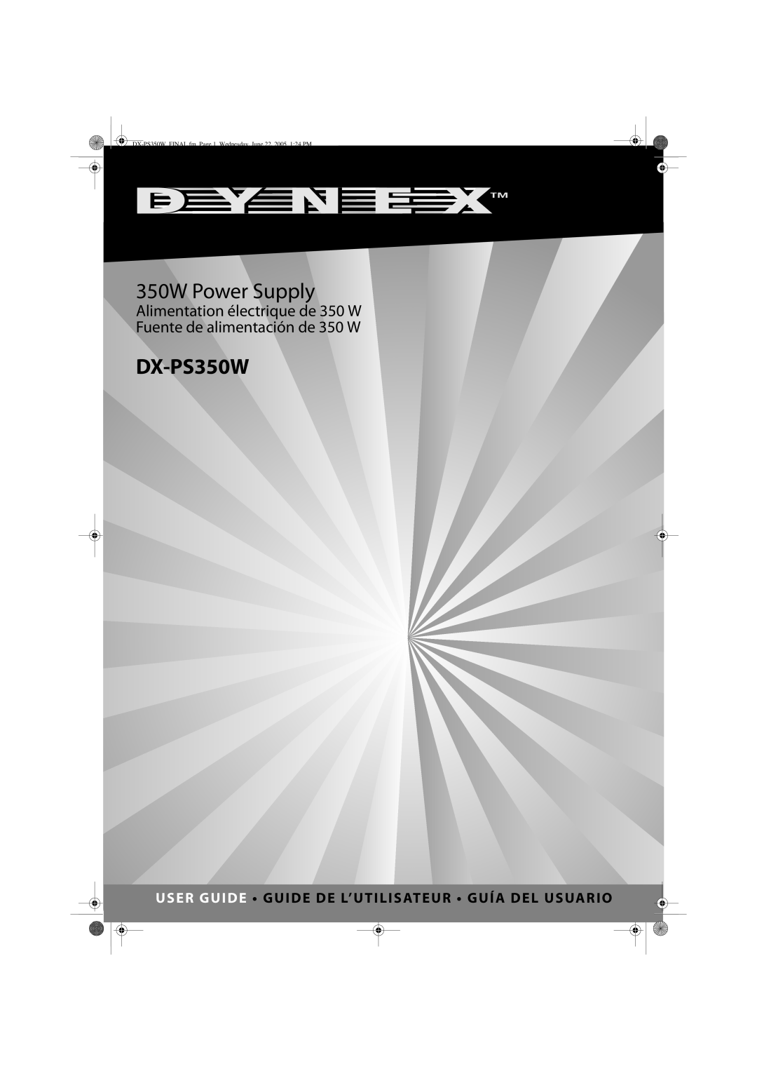 Dynex DX-PS350W manual 350W Power Supply, Alimentation électrique de 350 W Fuente de alimentación de 350 W 