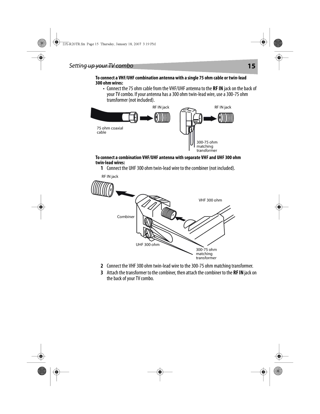 Dynex DX-R20TR manual Setting up your TV combo 