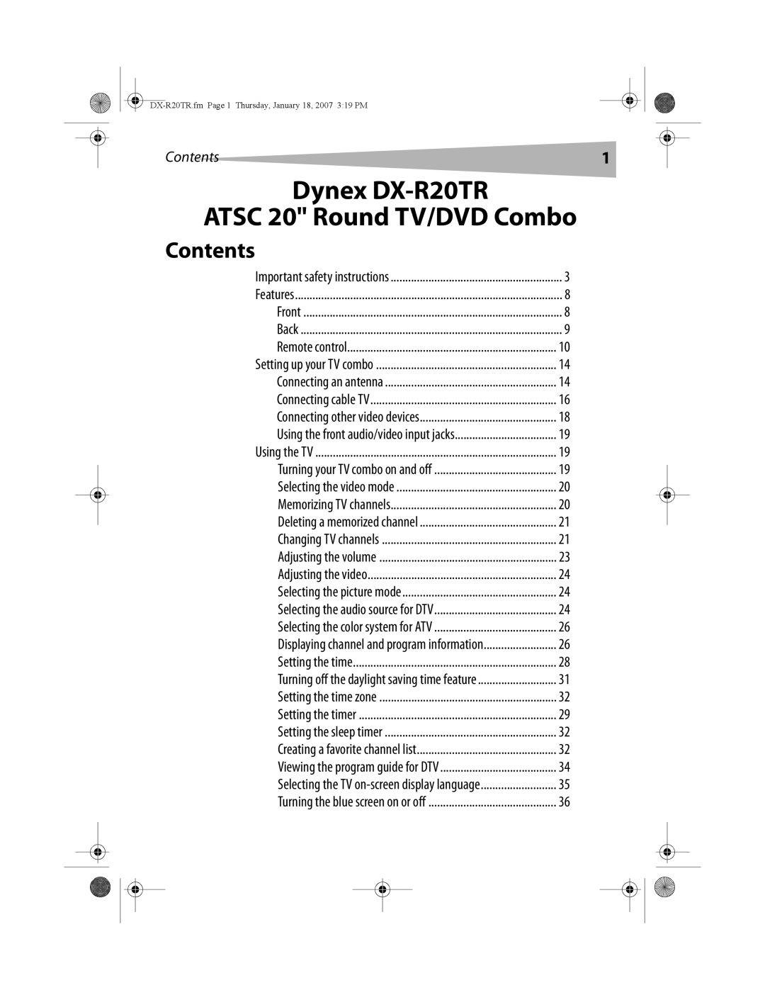 Dynex manual Dynex DX-R20TR Atsc 20 Round TV/DVD Combo 