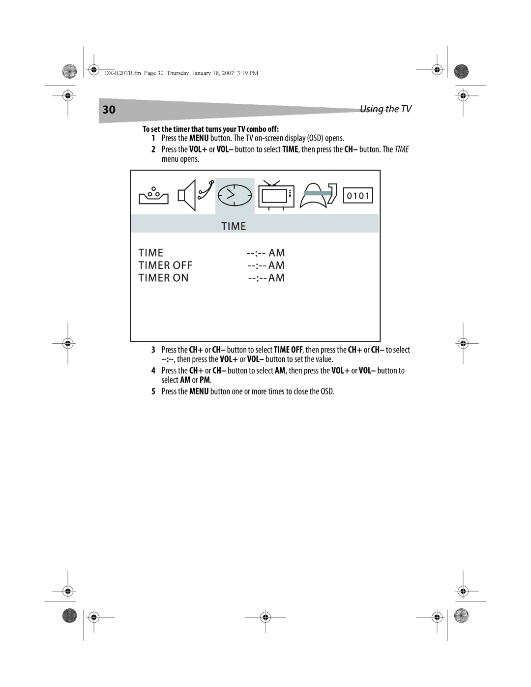 Dynex DX-R20TR manual To set the timer that turns your TV combo off 