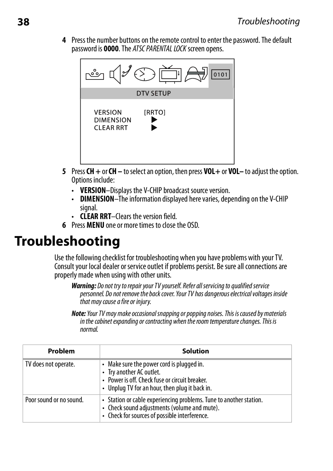 Dynex DX-RCRT20-09 manual Troubleshooting 