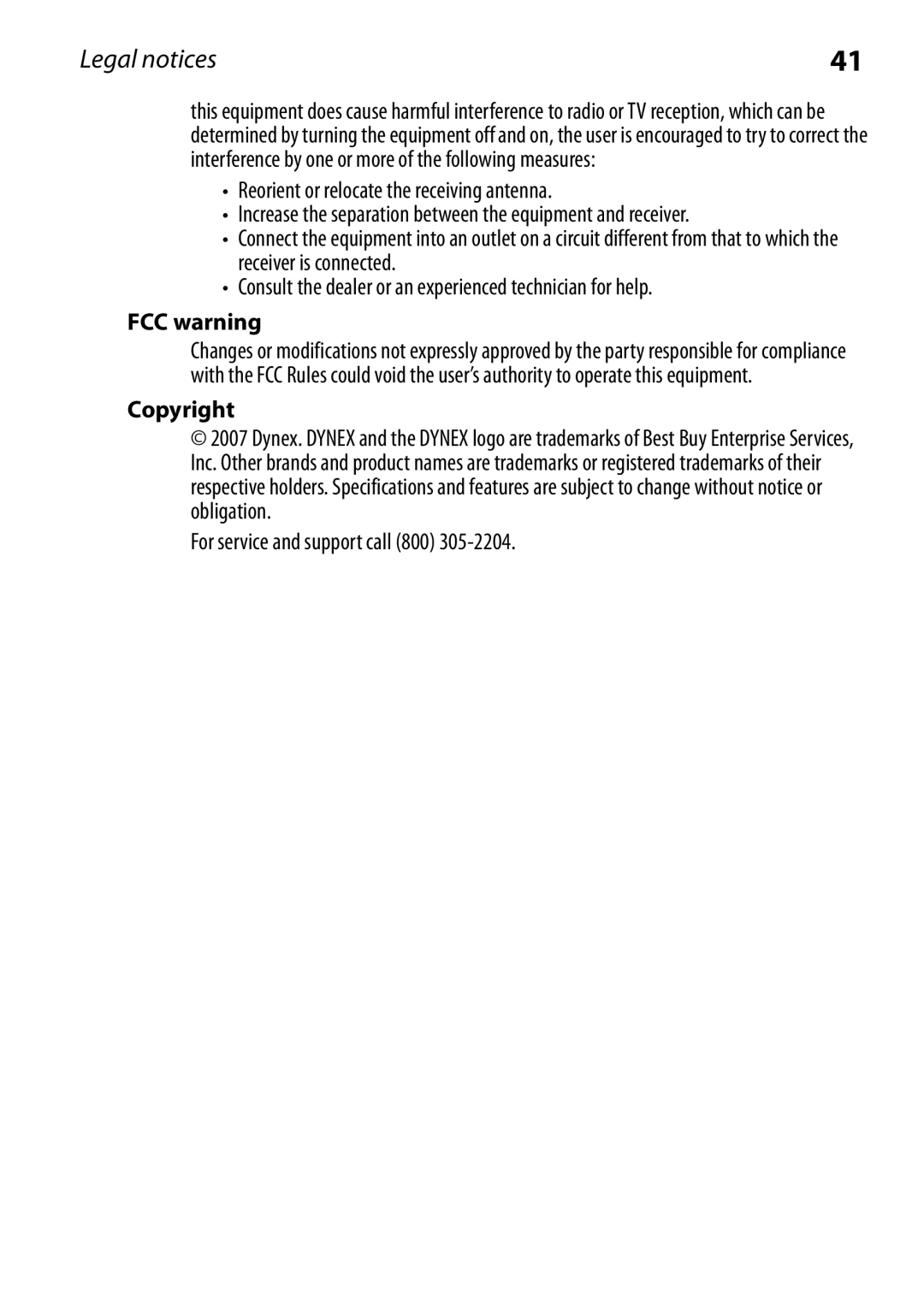 Dynex DX-RCRT20-09 manual FCC warning, Copyright 