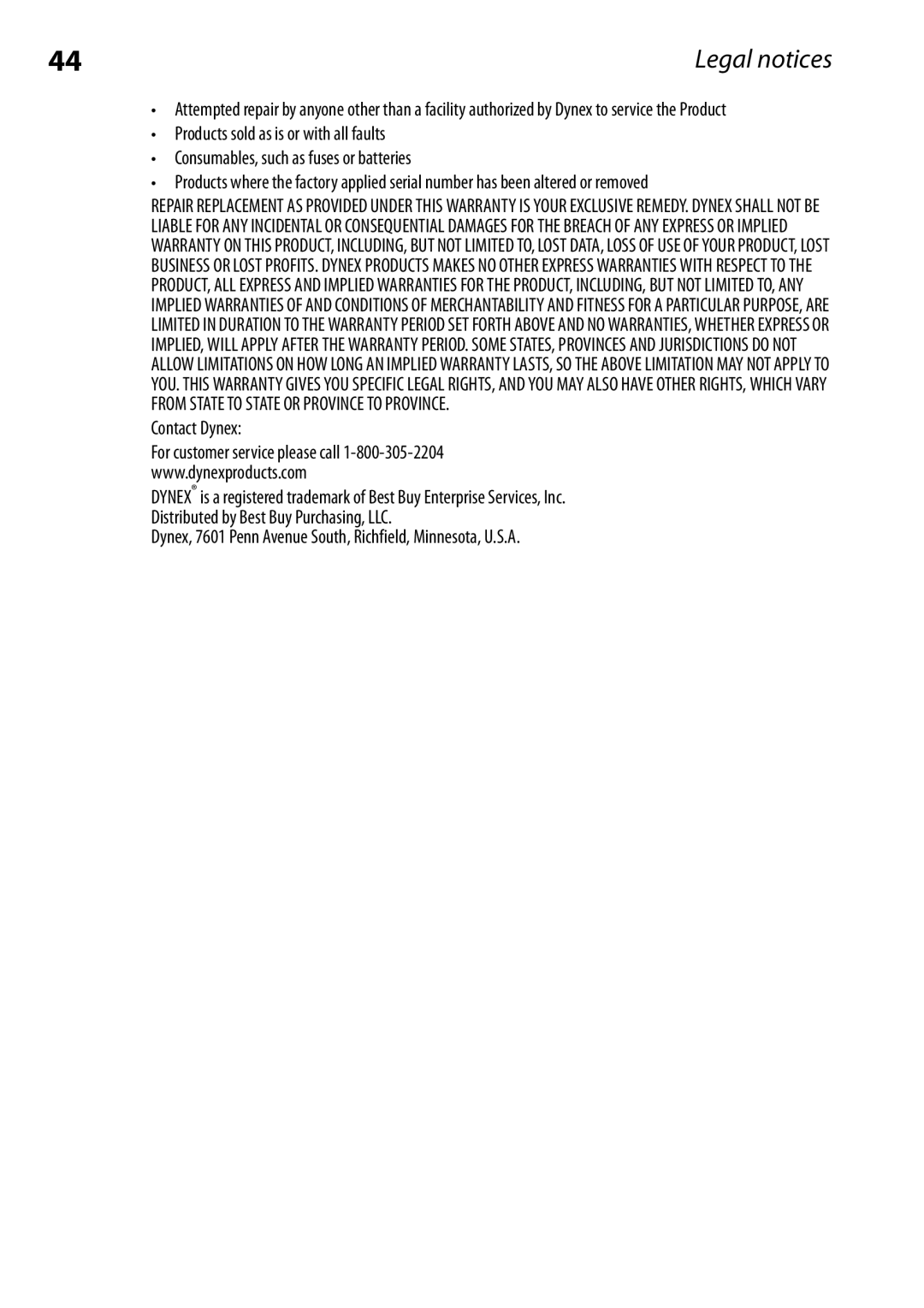 Dynex DX-RCRT20-09 manual Legal notices 