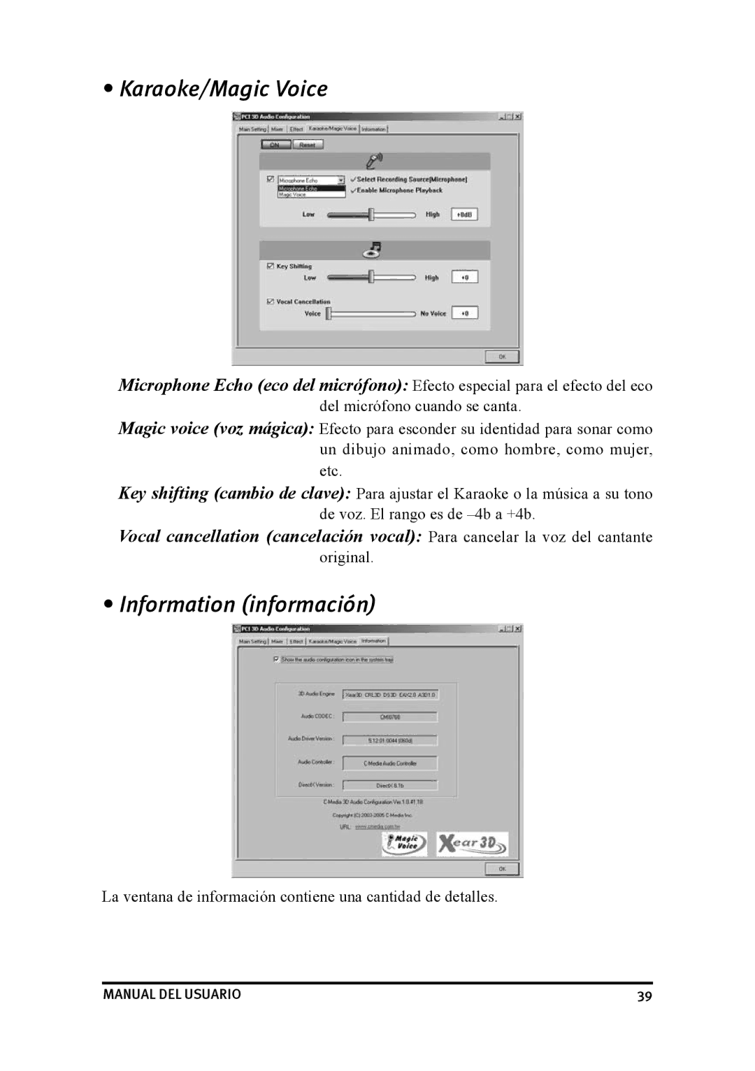 Dynex DX-SC71 user manual Karaoke/Magic Voice, Information información 