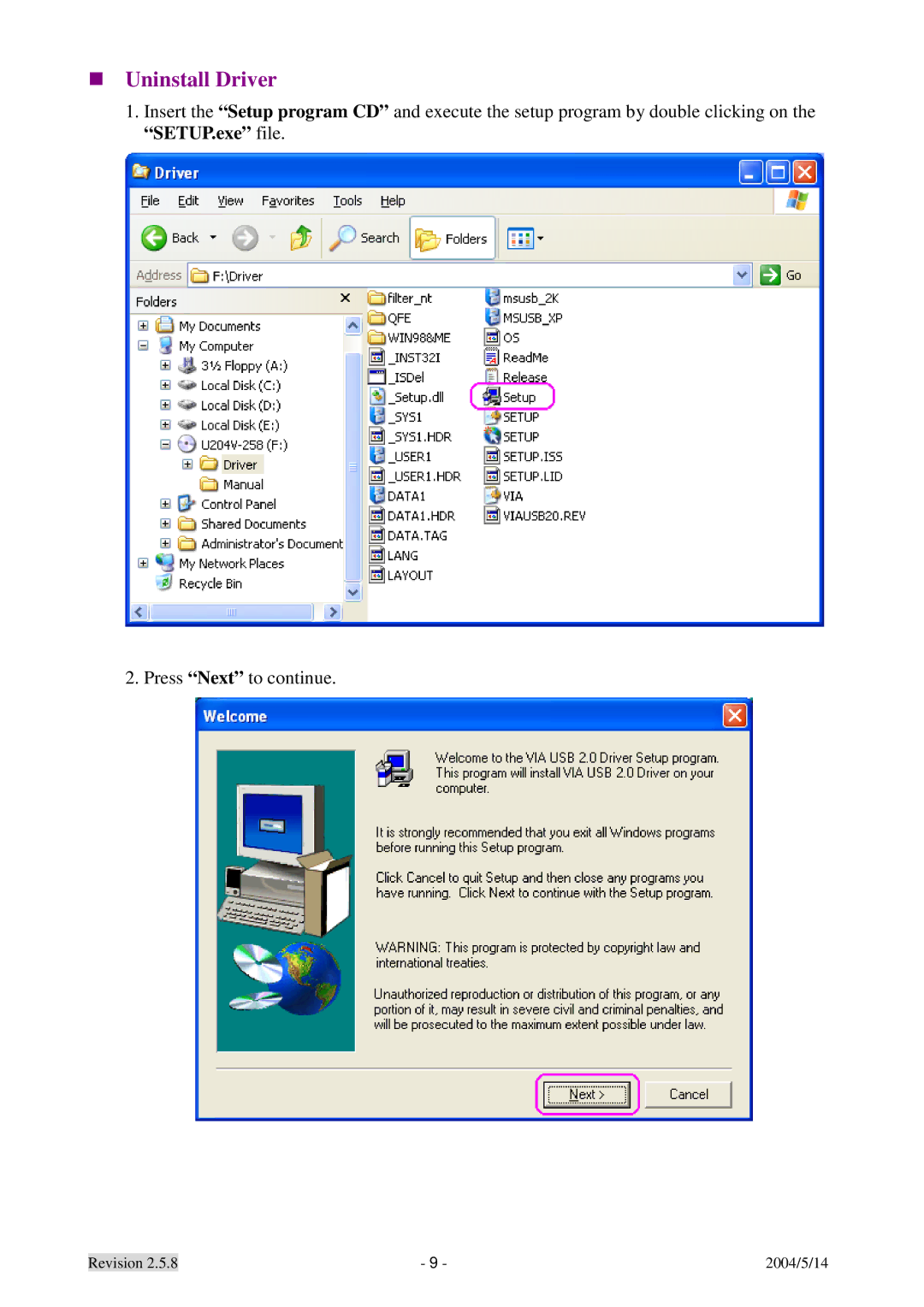 Dynex DX-UC104 manual Uninstall Driver 