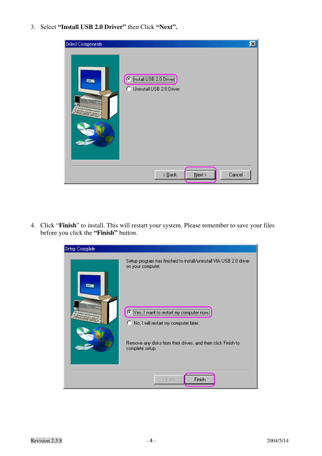 Dynex DX-UC104 manual Select Install USB 2.0 Driver then Click Next 