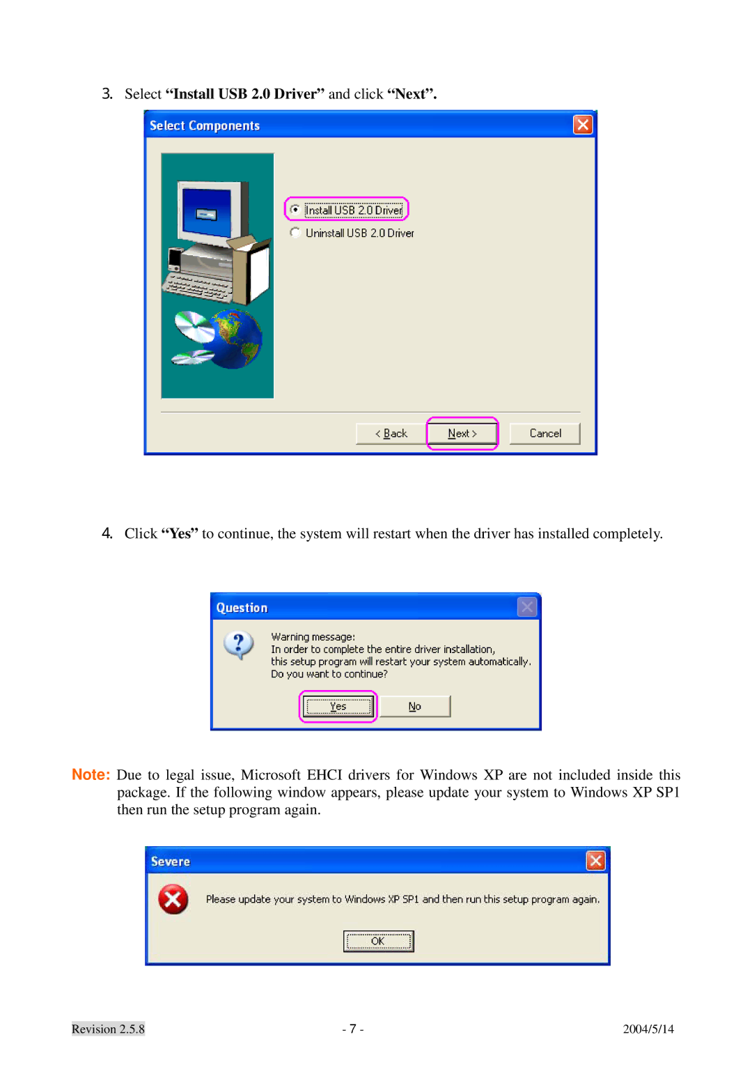 Dynex DX-UC104 manual 闥耟Select Install USB 2.0 Driver and click Next.耟 