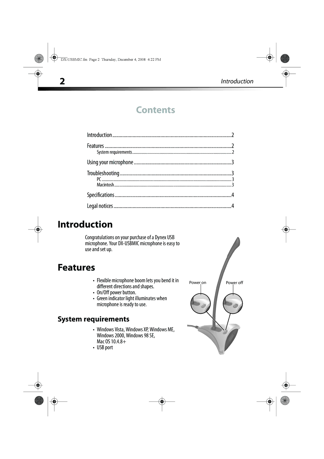 Dynex DX-USBMIC manual Contents 