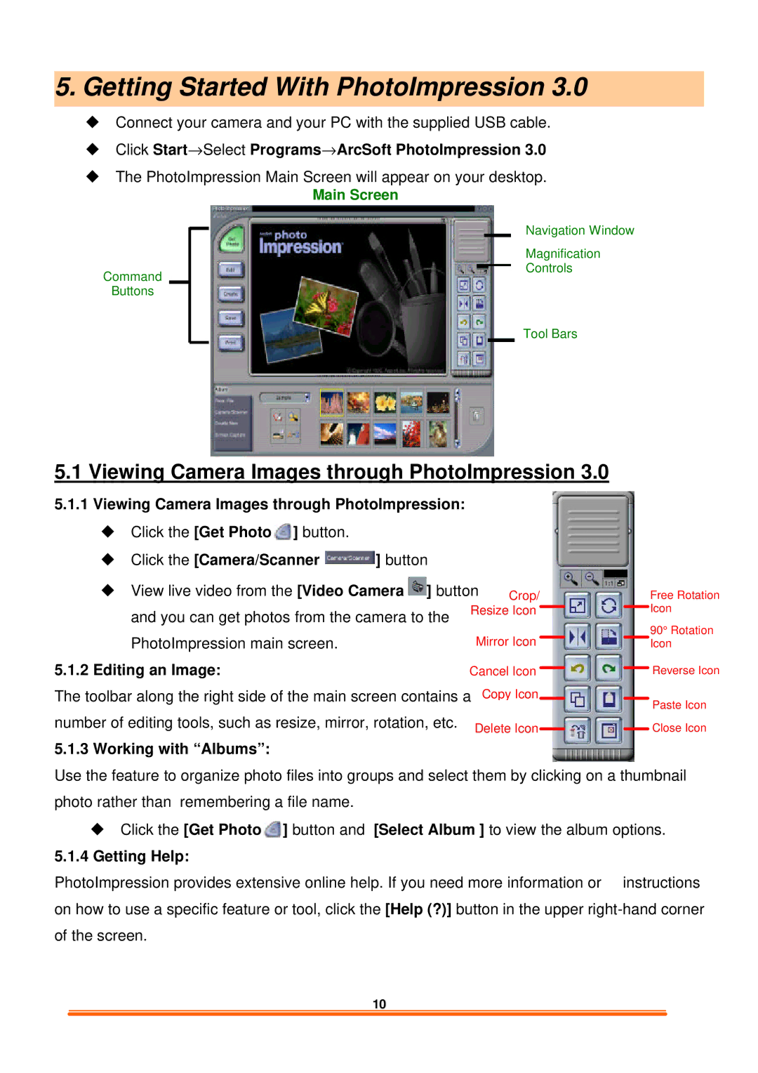 Dynex DX-WC101 user manual Getting Started With PhotoImpression, Viewing Camera Images through PhotoImpression 