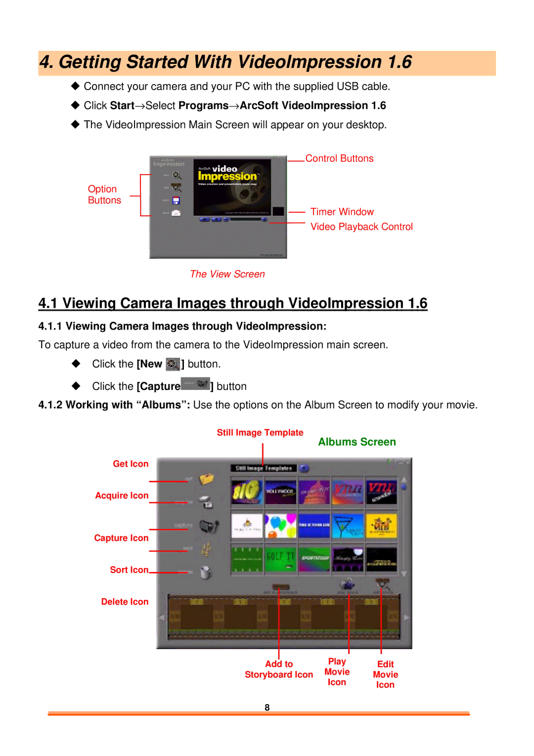 Dynex DX-WC101 user manual Getting Started With Videolmpression, Viewing Camera Images through VideoImpression 