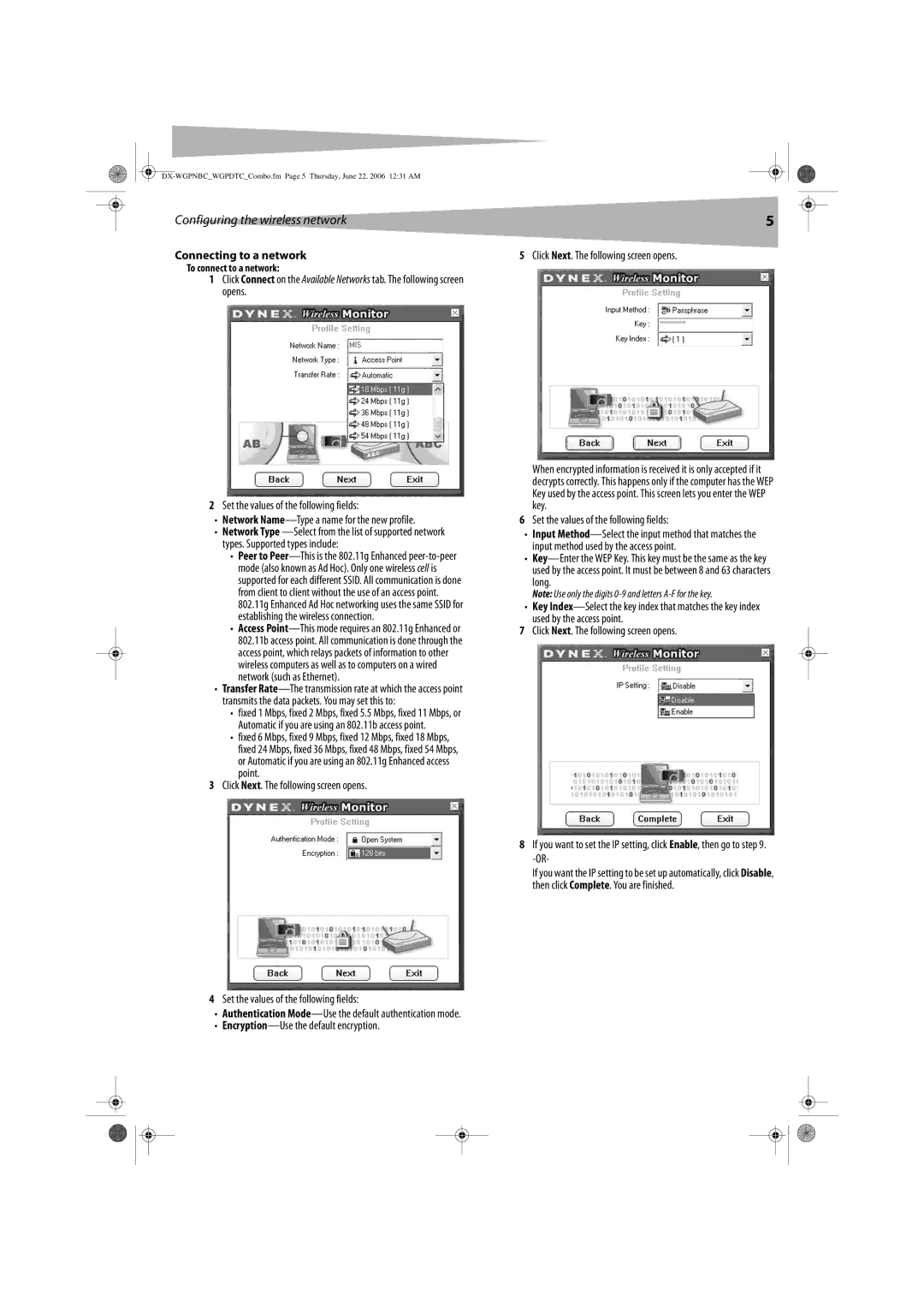 Dynex DX-WGPDTC, DX-WGPNBC manual Connecting to a network, Encryption-Use the default encryption, To connect to a network 