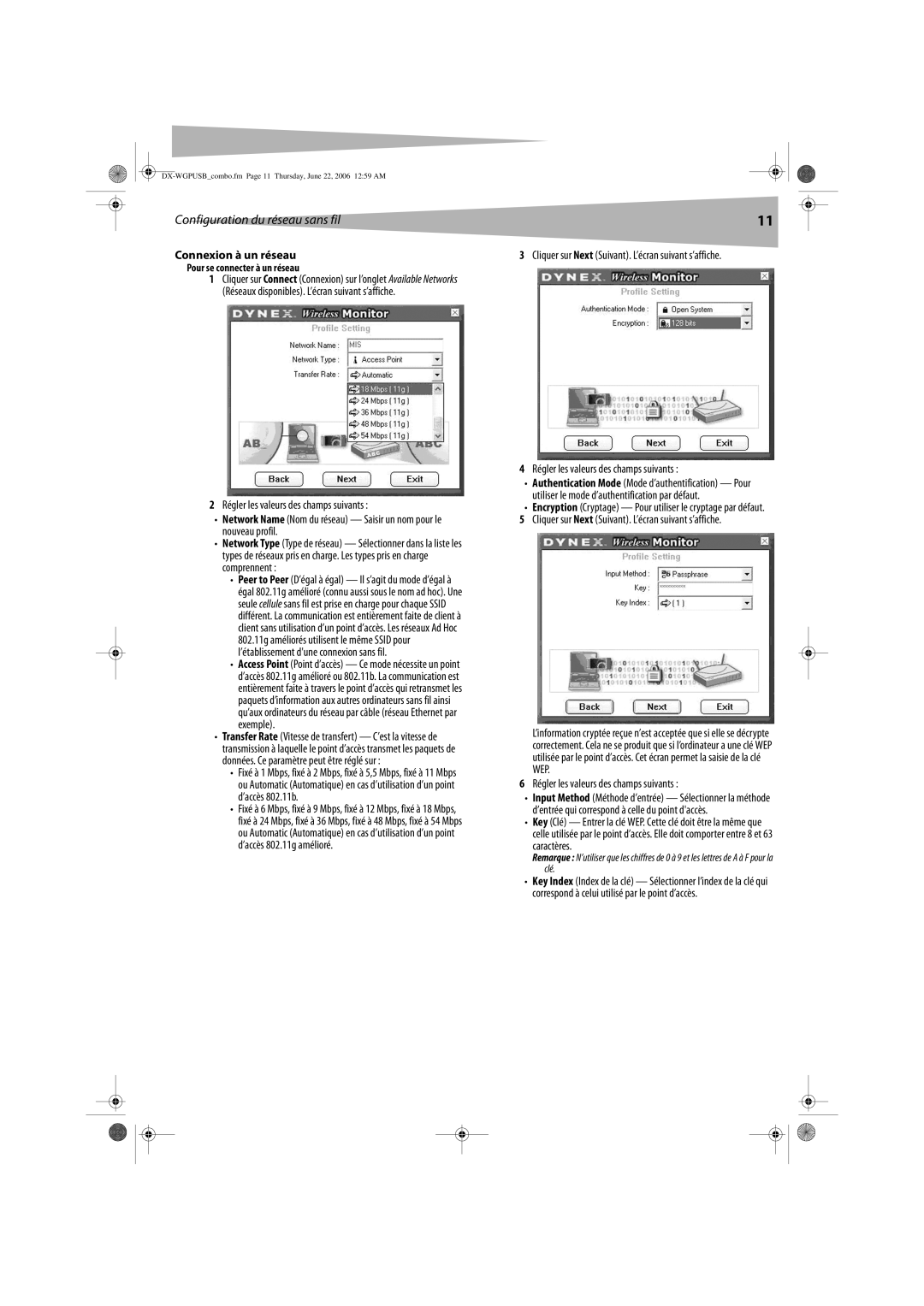 Dynex DX-WGPUSB manual Connexion à un réseau, Pour se connecter à un réseau 