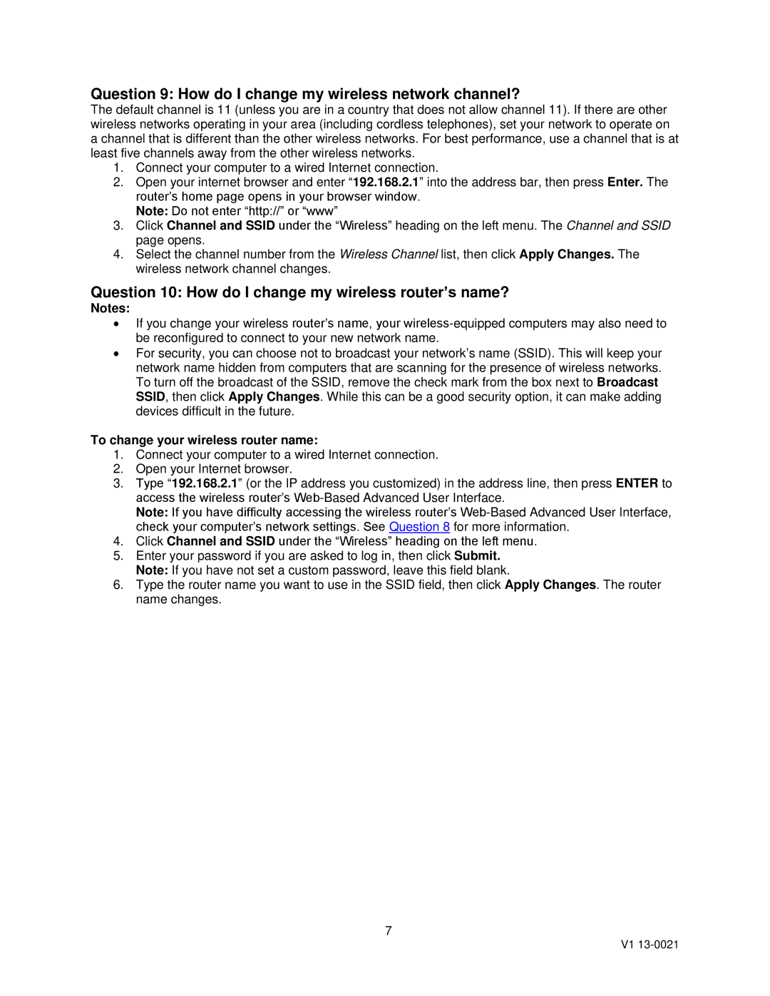 Dynex DX-WEGRTR, DX-WGRTR Question 9 How do I change my wireless network channel?, To change your wireless router name 