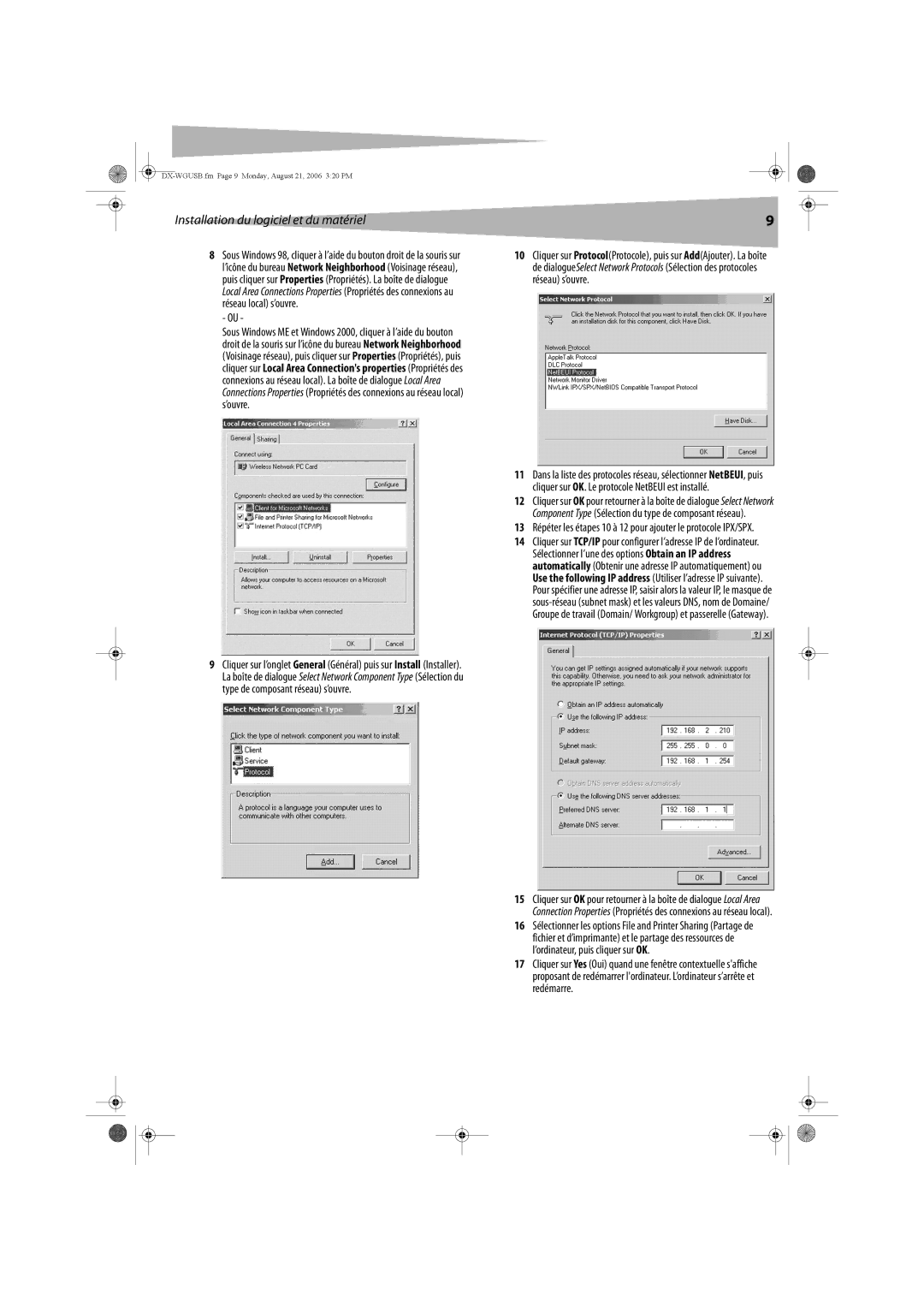 Dynex DX-WGUSB manual Installation du logiciel et du matériel 