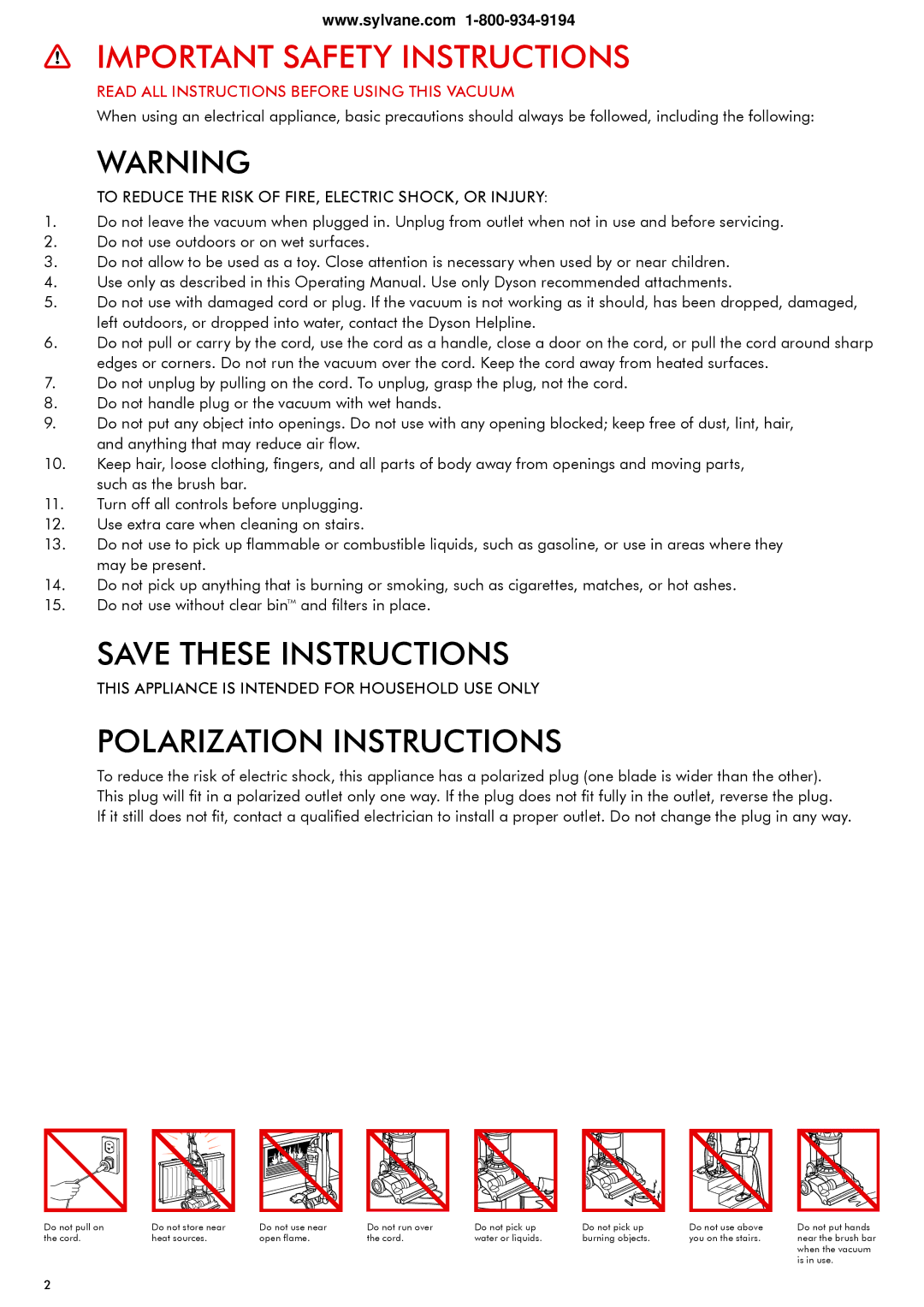 Dyson 1580401 warranty Important Safety Instructions 