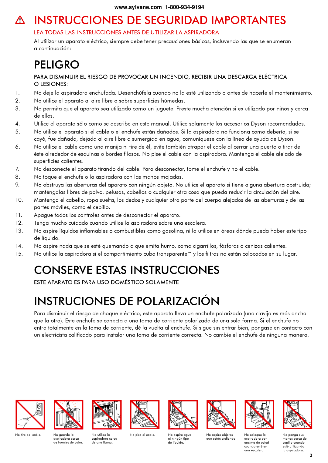 Dyson 1580401 warranty Instrucciones DE Seguridad Importantes 