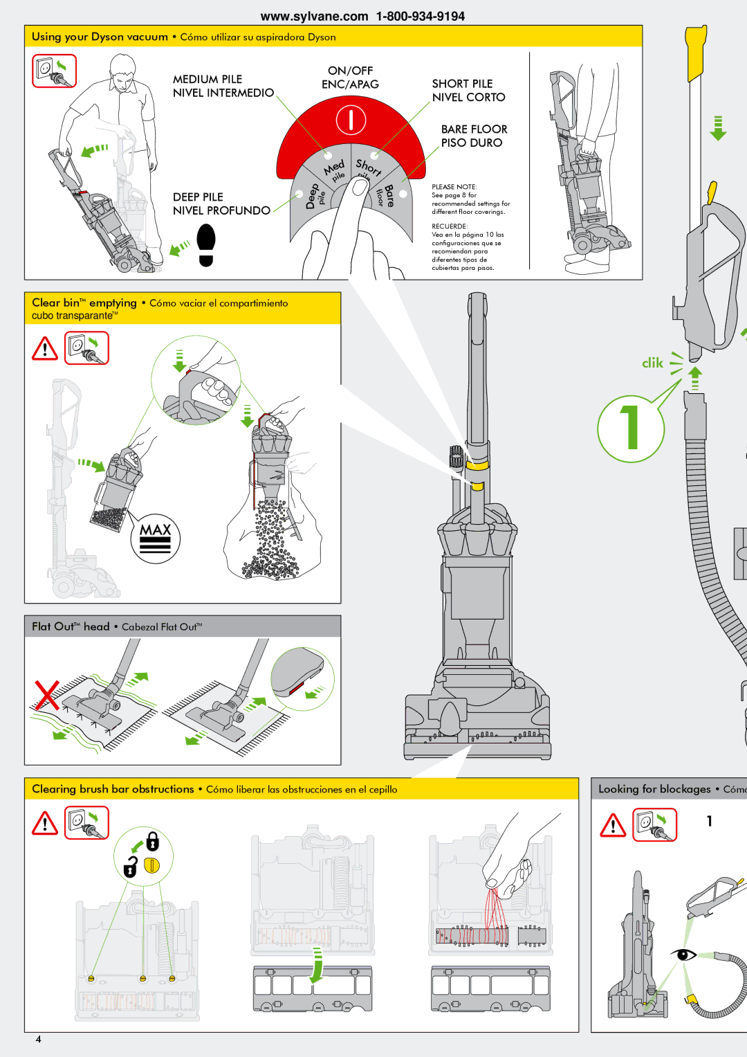 Dyson 1580401 warranty Using your Dyson vacuum Cómo utilizar su aspiradora Dyson 