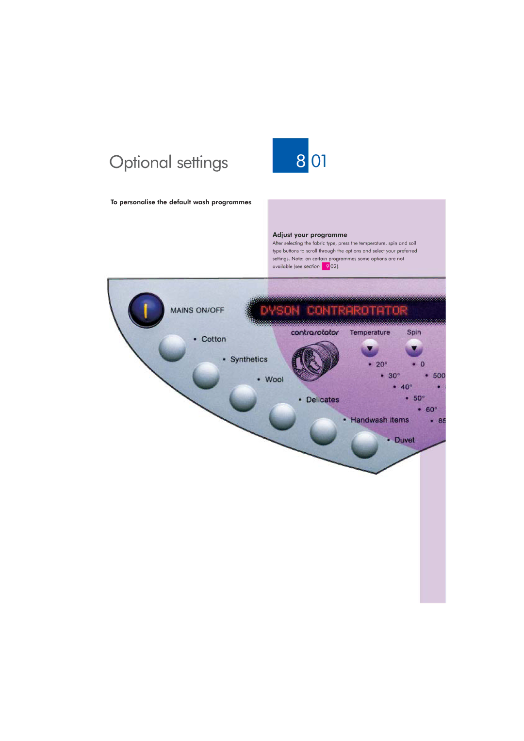 Dyson CRO2 manual Optional settings 