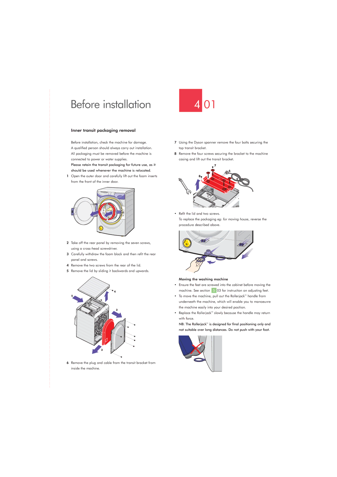 Dyson CRO2 manual Before installation, Inner transit packaging removal 