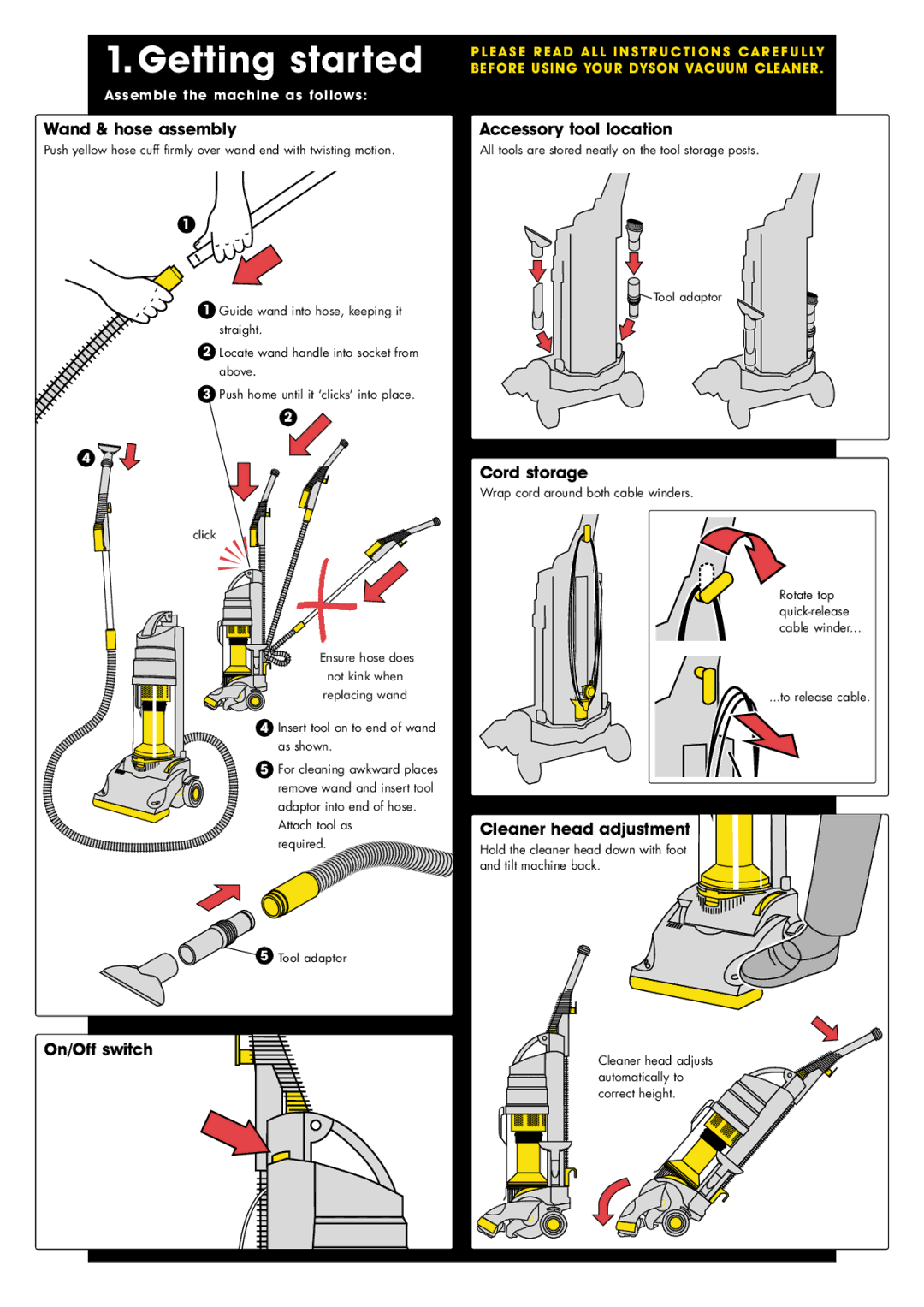 Dyson DC 01 important safety instructions Getting started 