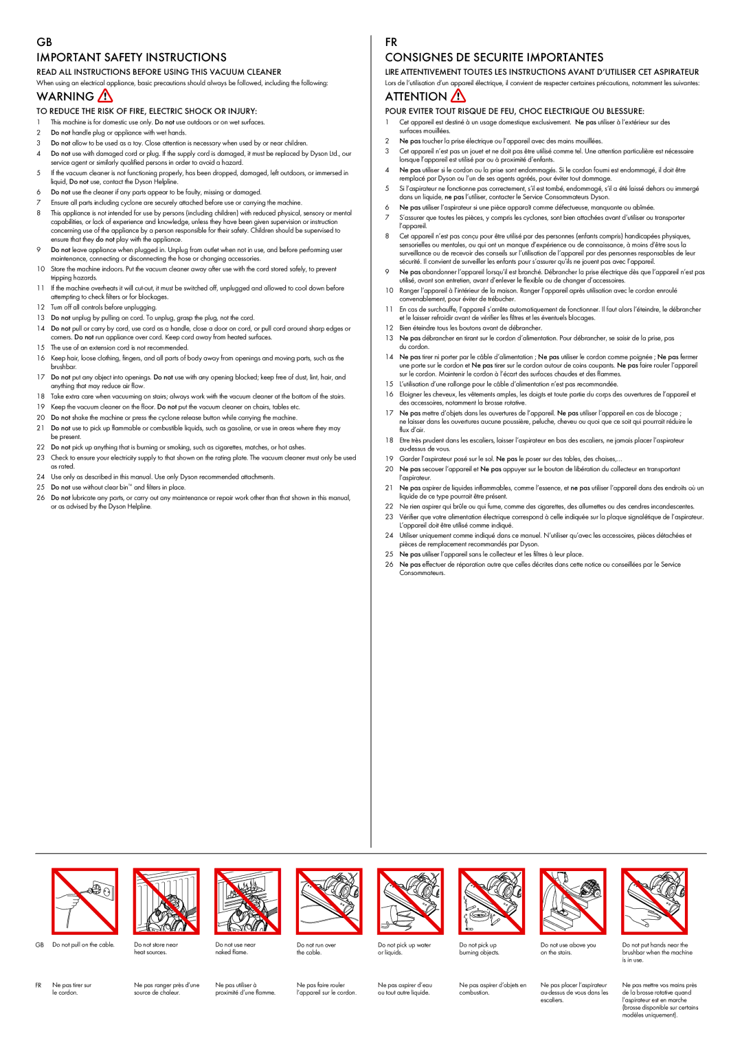 Dyson DC 23 manual Important Safety Instructions, Consignes DE Securite Importantes 