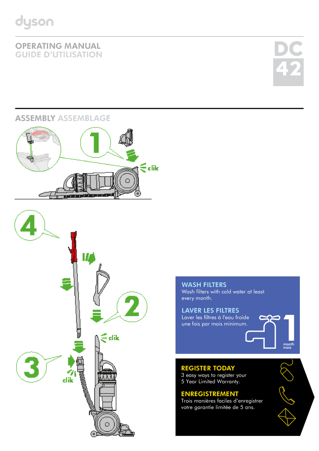 Dyson DC 42 warranty Guide D’UTILISATION Assembly Assemblage 