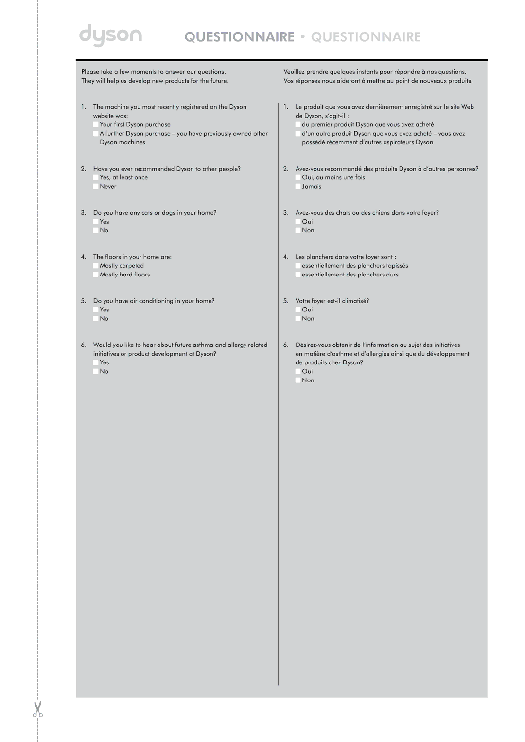 Dyson DC 42 warranty Questionnaire Questionnaire 