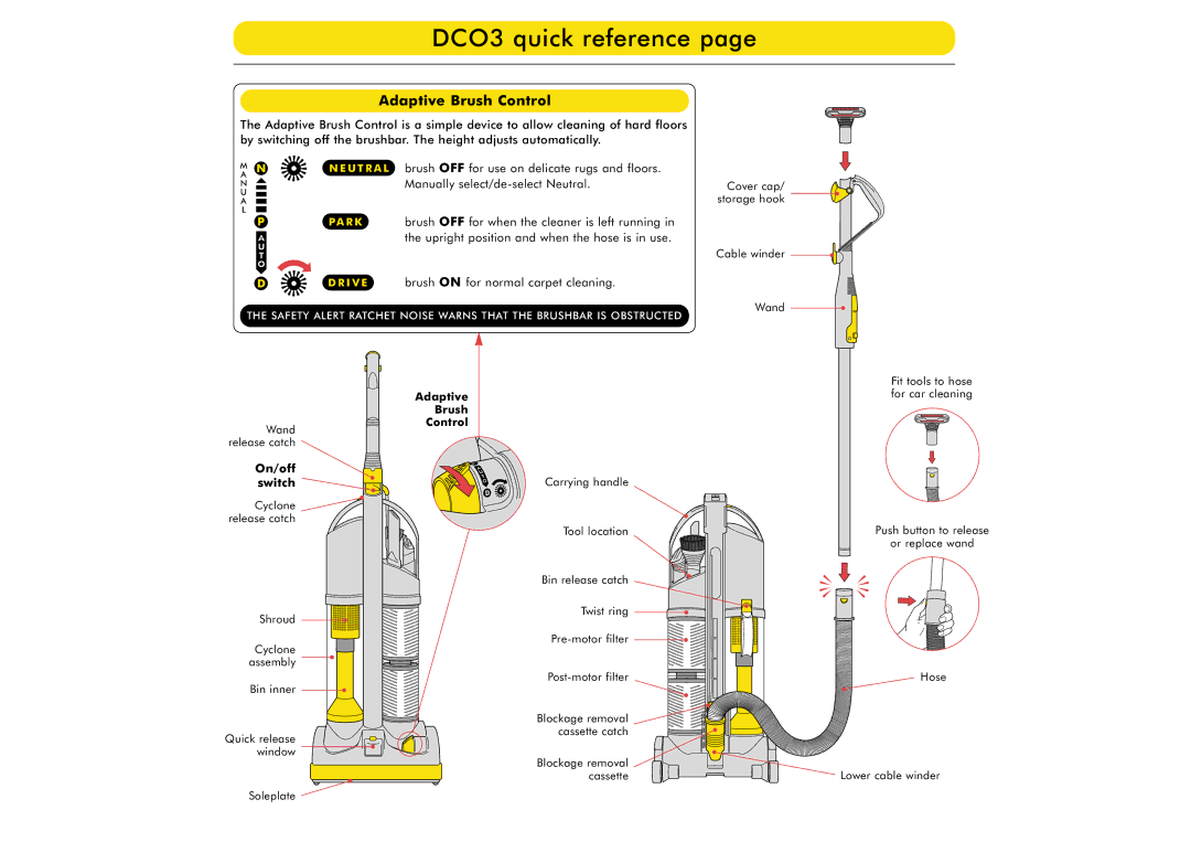 Dyson DC03 manual DCO3 quick reference, Adaptive Brush Control 