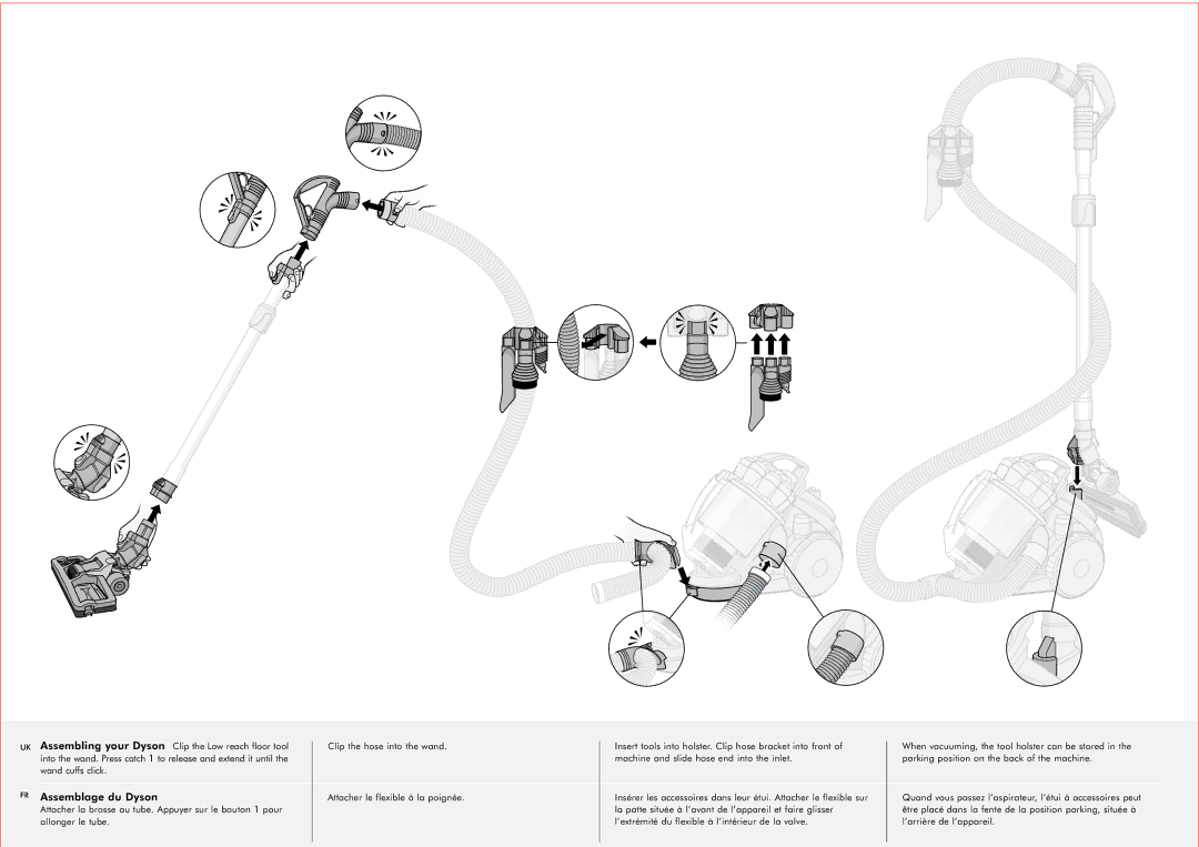 Dyson DC08 manual Assemblage du Dyson, Attacher le flexible à la poignée 