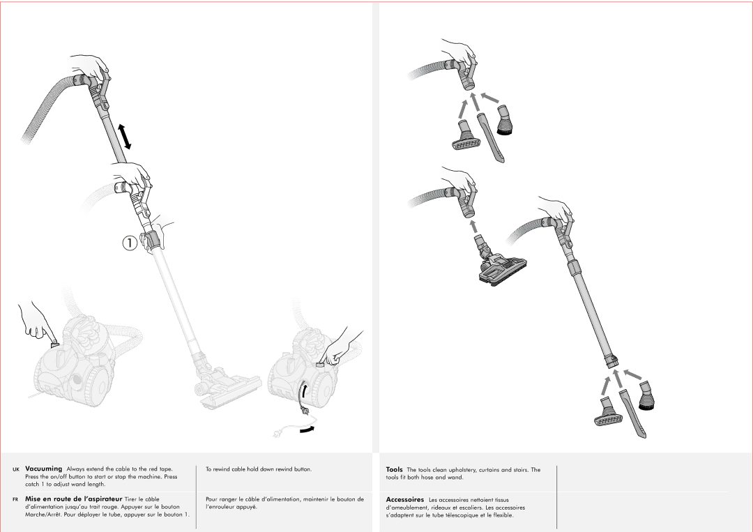 Dyson DC08 manual Mise en route de l’aspirateur Tirer le câble 