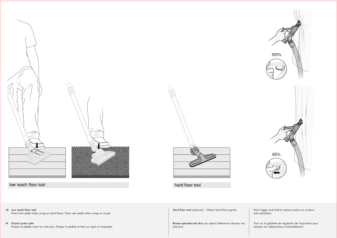 Dyson DC08 manual Low reach floor tool Hard floor tool 