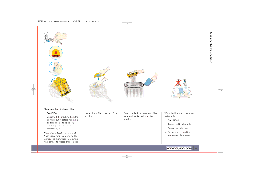 Dyson DC11 owner manual Cleaning the lifetime filter 