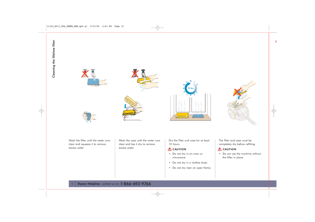 Dyson DC11 owner manual Cleaning the lifetime filter 