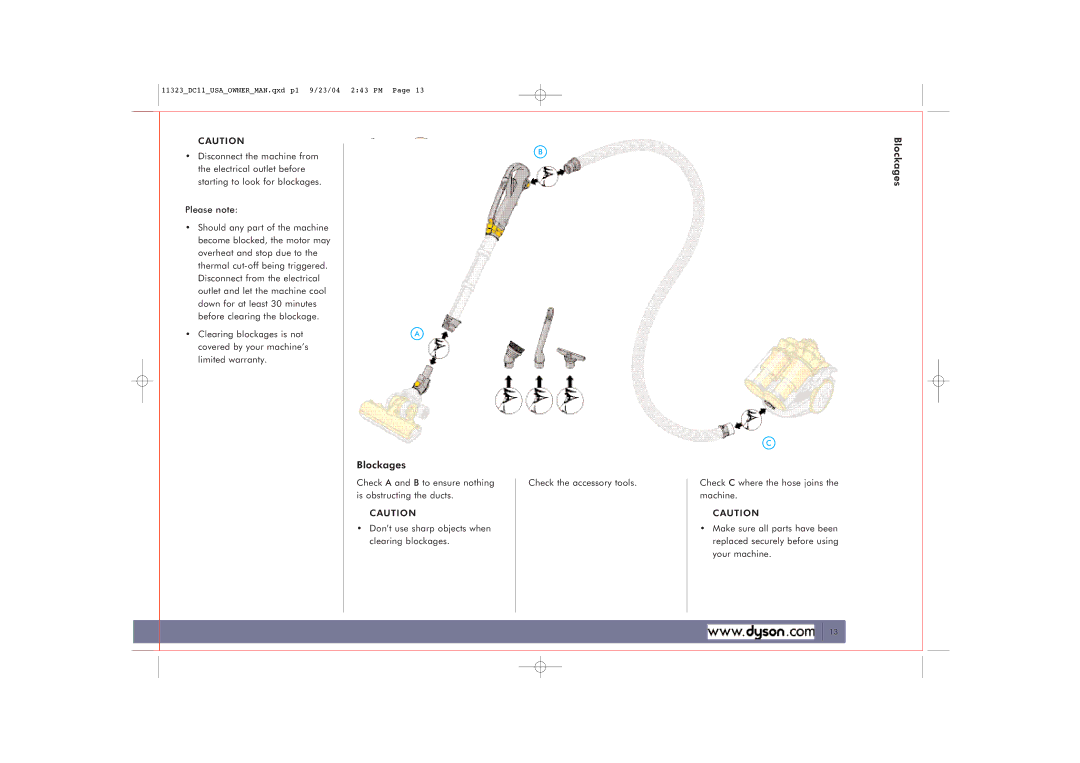 Dyson DC11 owner manual Blockages 