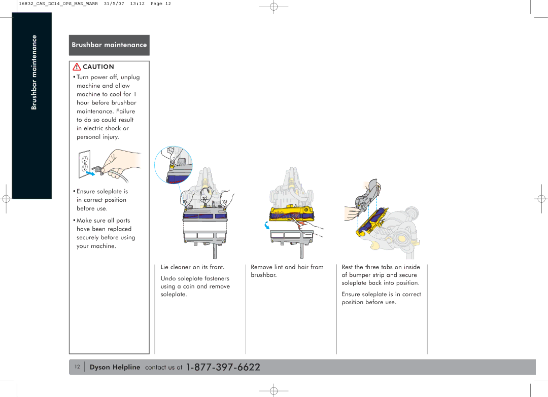 Dyson DC14 owner manual Brushbar maintenance 