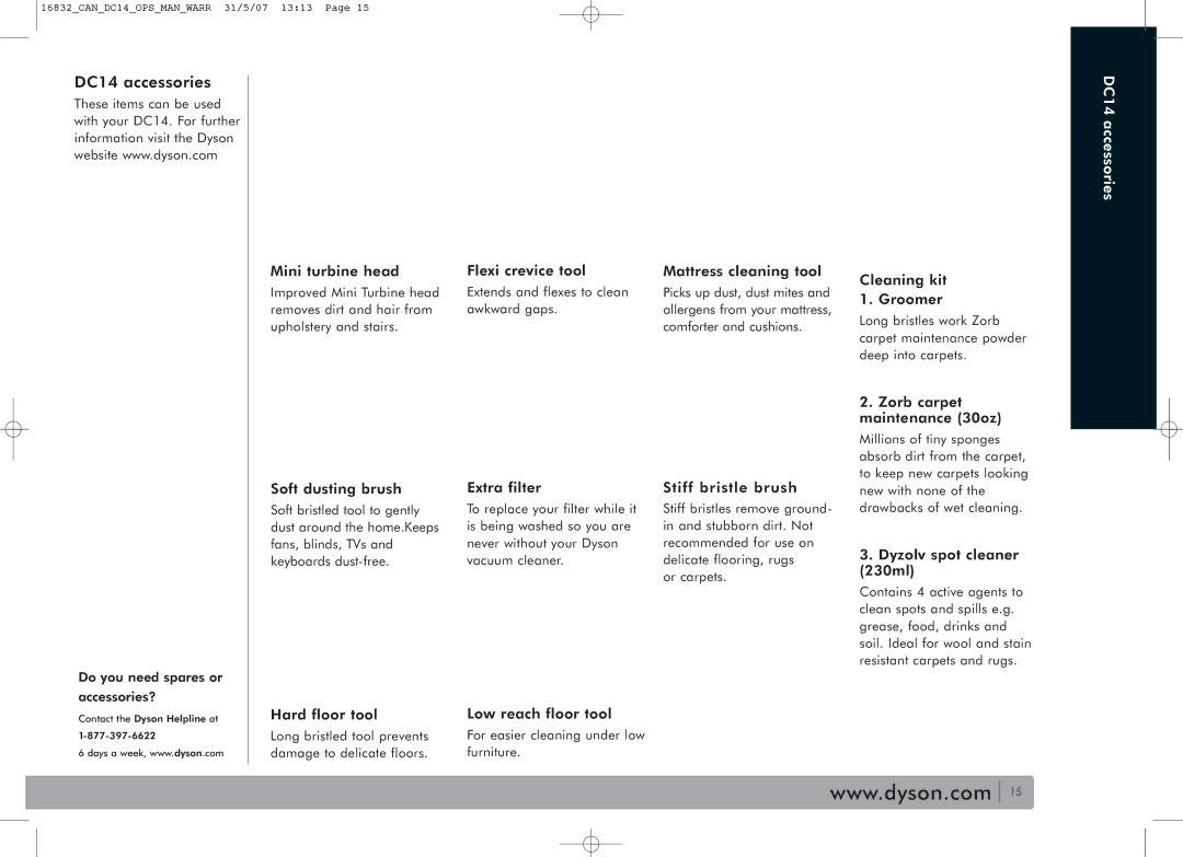 Dyson owner manual DC14 accessories 