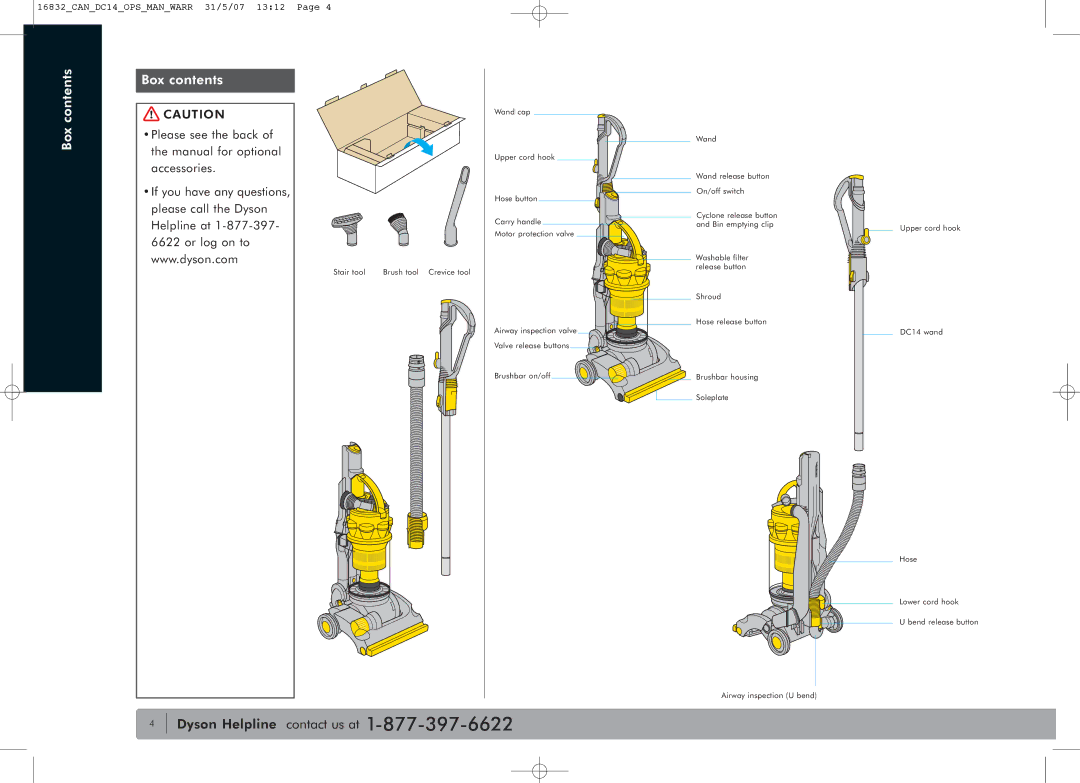 Dyson DC14 owner manual Box contents 