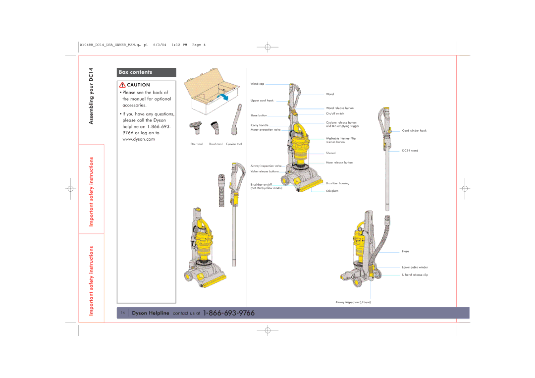 Dyson DC14 owner manual 11--866--693--9766, Box contents 