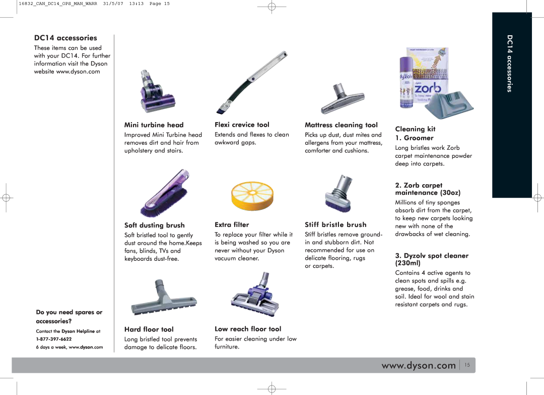 Dyson owner manual DC14 accessories 