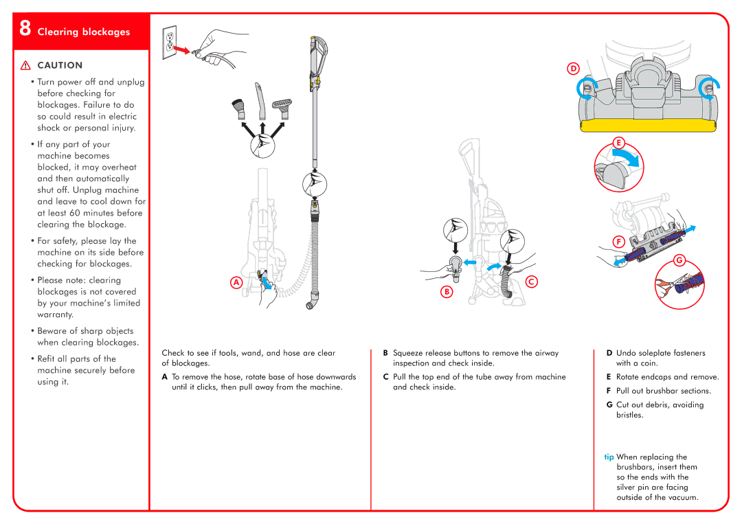 Dyson DC15 owner manual Clearing blockages 