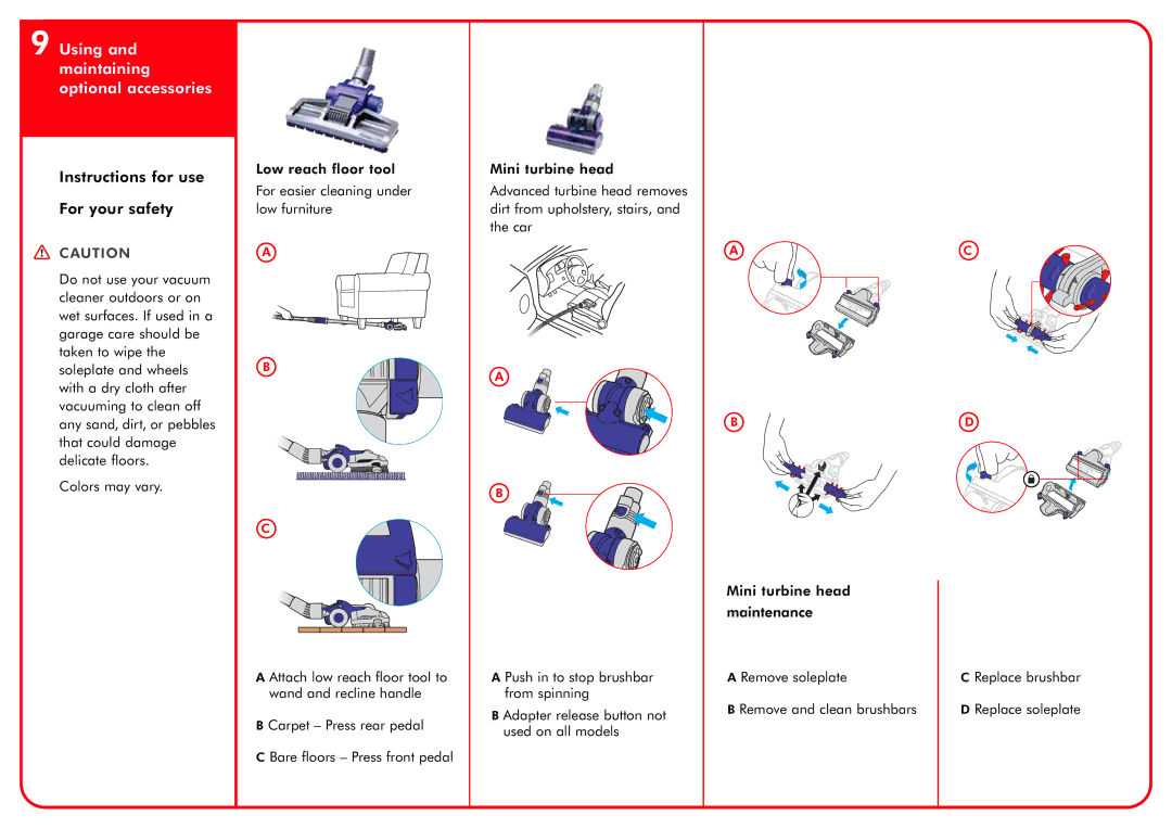 Dyson DC15 owner manual Using and maintaining optional accessories, Instructions for use For your safety 