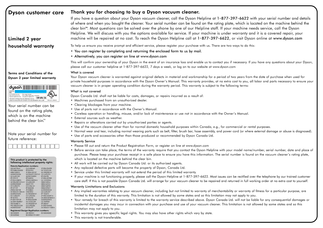 Dyson DC15 owner manual Dyson customer care 