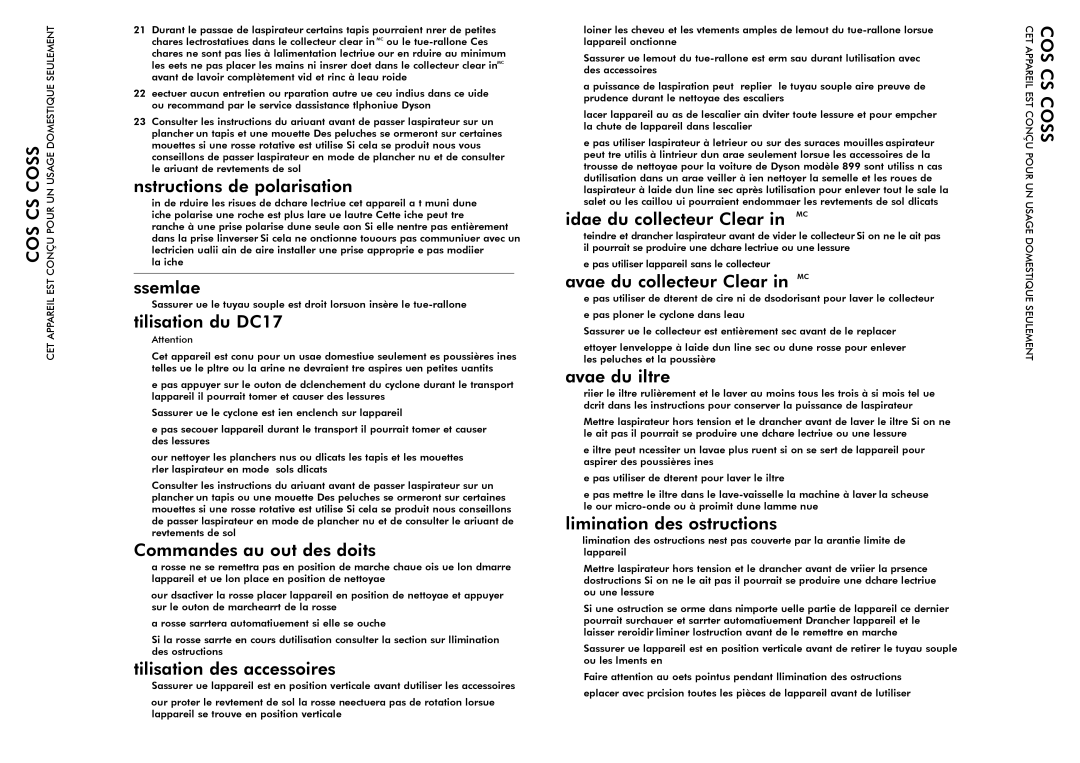 Dyson Instructions de polarisation, Assemblage, Utilisation du DC17, Commandes au bout des doigts, Lavage du filtre 