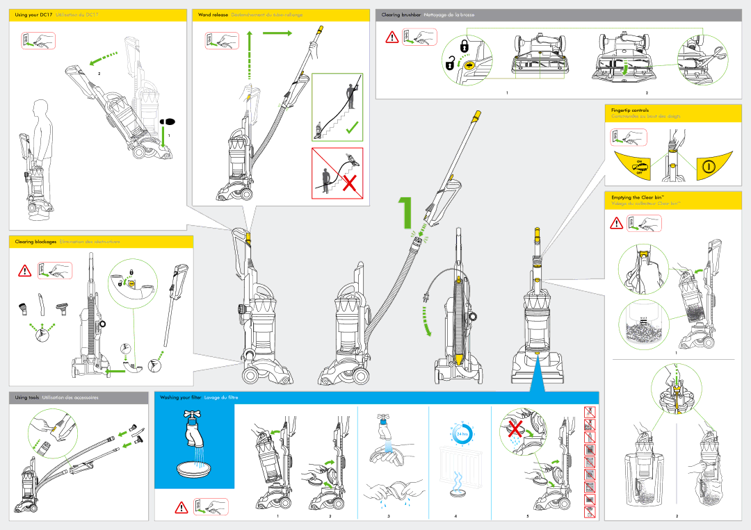 Dyson DC17 manual Using tools Utilisation des accessoires 