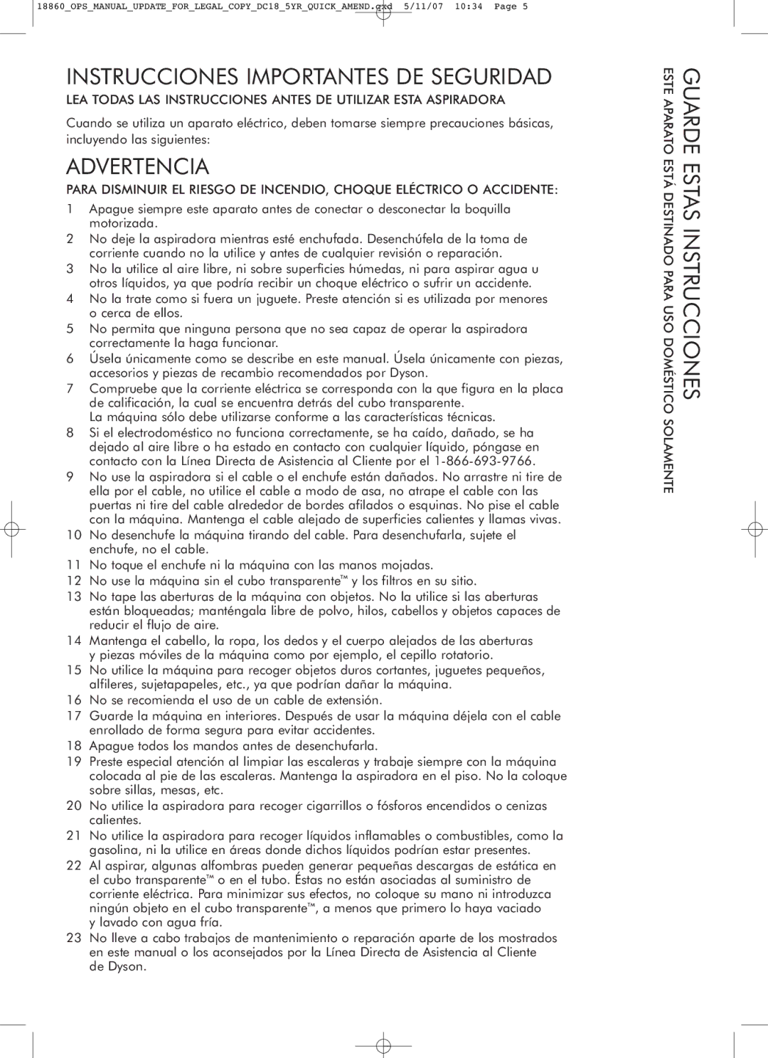 Dyson DC18 manual Instrucciones Importantes DE Seguridad, Advertencia 