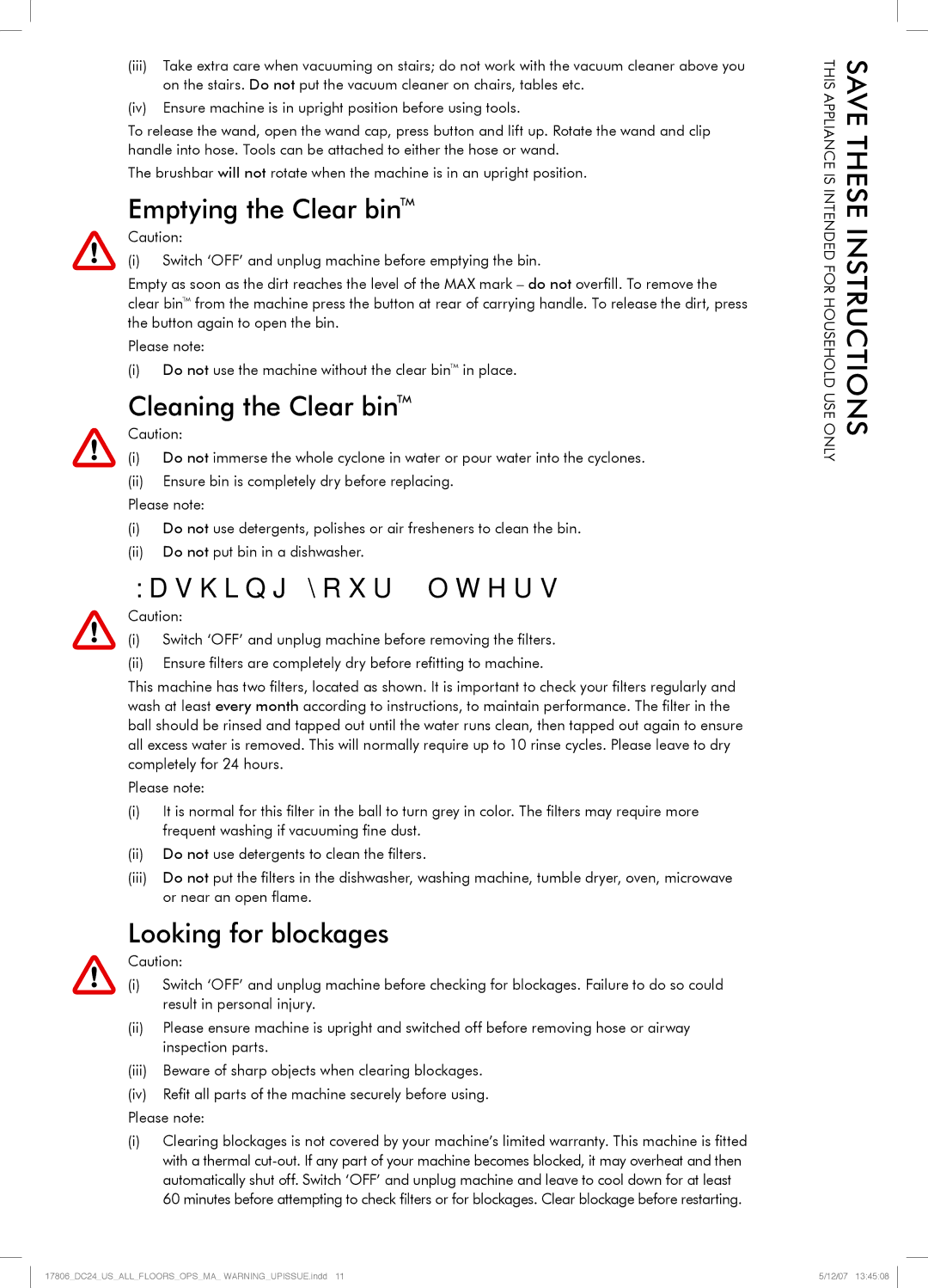 Dyson DC24 manual Emptying the Clear binTM 