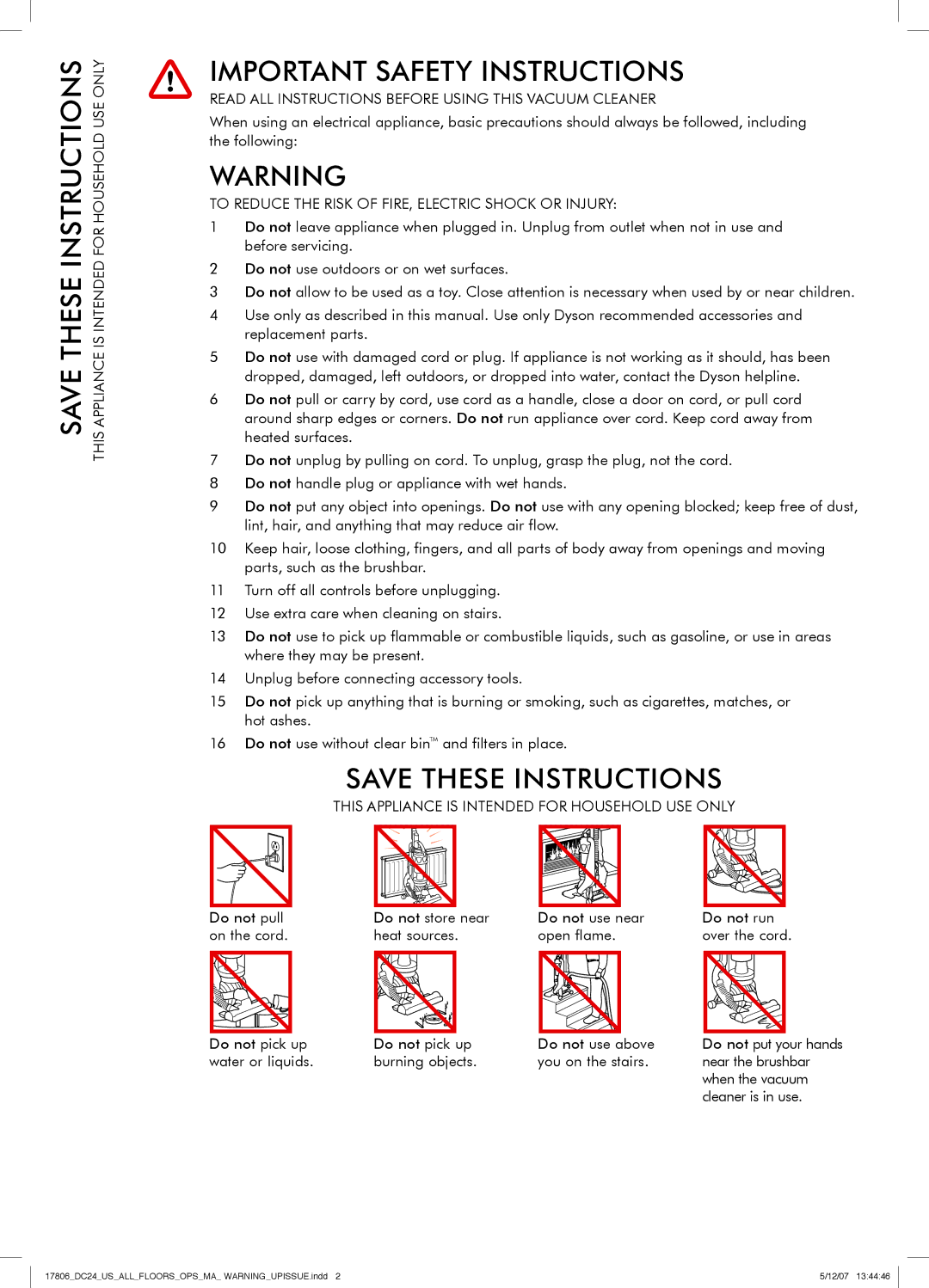 Dyson DC24 manual Important Safety Instructions 