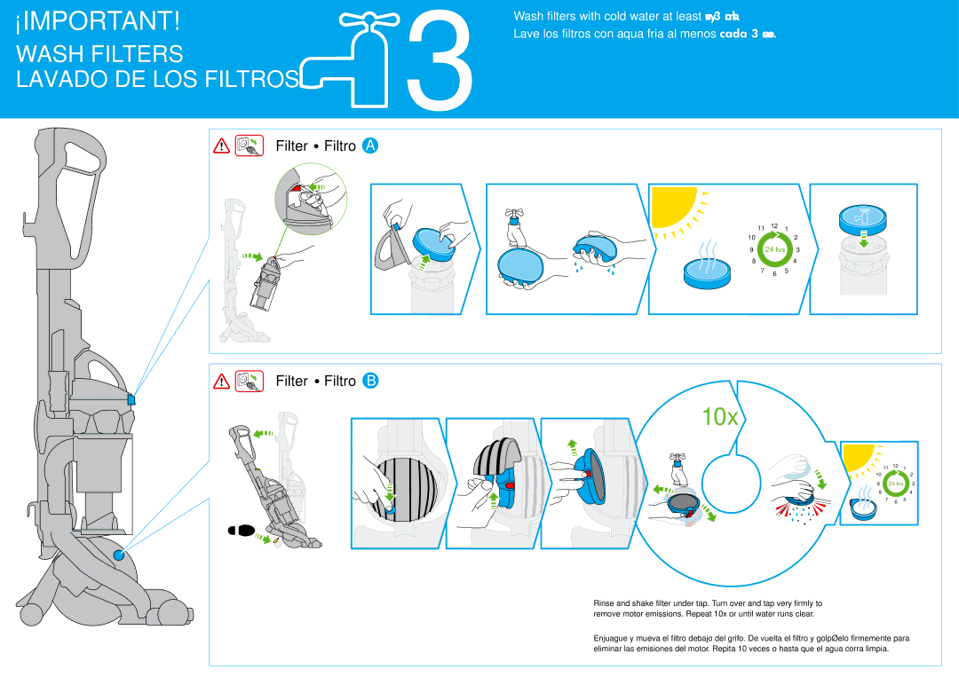 Dyson DC25ALLFLOOR, DC25ANIMAL, DC25 All manual ¡IMPORTANT!3, Filter Filtro a Filter Filtro B 